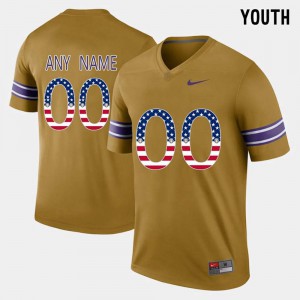 Youth LSU Tigers #00 Custom Gold Gridiron US Flag Fashion Stitched Jerseys 812175-486