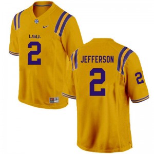 Mens LSU #2 Justin Jefferson Gold Embroidery Jerseys 195742-172