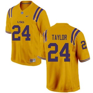 Men's LSU #24 Tyler Taylor Gold Stitched Jerseys 457339-620