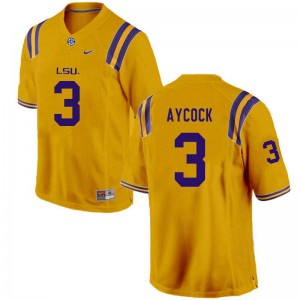Men's LSU Tigers #3 AJ Aycock Gold Embroidery Jerseys 336498-256