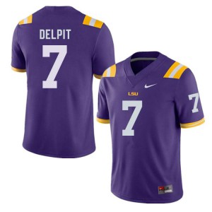Mens Louisiana State Tigers #7 Grant Delpit Purple Embroidery Jersey 830018-117