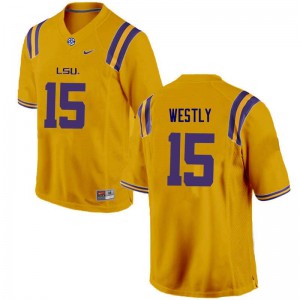 Men's Louisiana State Tigers #15 Tony Westly Gold Stitch Jersey 326163-380