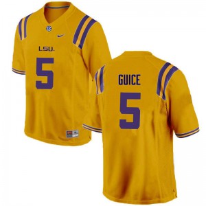 Mens Tigers #5 Derrius Guice Gold Stitched Jerseys 450516-704