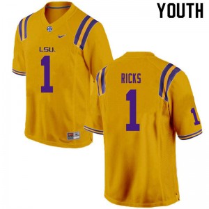 Youth LSU #1 Elias Ricks Gold Football Jerseys 861013-503