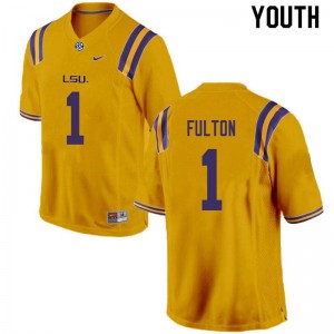 Youth LSU #1 Kristian Fulton Gold Stitched Jerseys 450787-825