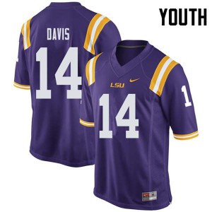 Youth LSU Tigers #14 Drake Davis Purple University Jerseys 777144-301