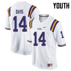 Youth Louisiana State Tigers #14 Drake Davis White Football Jerseys 502944-640