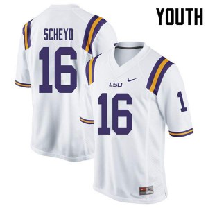 Youth LSU Tigers #16 Tiger Scheyd White Embroidery Jerseys 571500-493