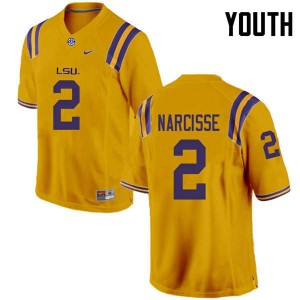 Youth Louisiana State Tigers #2 Lowell Narcisse Gold Stitch Jersey 885840-522