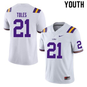 Youth Tigers #21 Jordan Toles White Football Jersey 660277-278