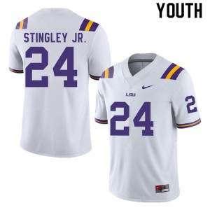 Youth Louisiana State Tigers #24 Derek Stingley Jr. White Stitched Jersey 952387-360
