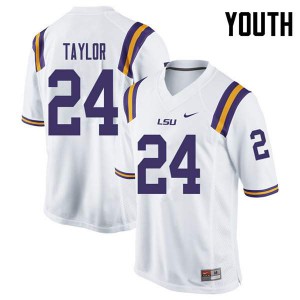 Youth LSU #24 Tyler Taylor White Official Jerseys 859781-968