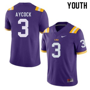 Youth LSU #3 AJ Aycock Purple Football Jersey 126477-983