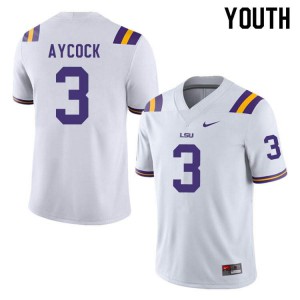 Youth LSU Tigers #3 AJ Aycock White NCAA Jerseys 944759-872