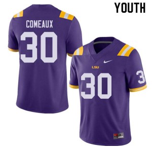 Youth LSU #30 Cade Comeaux Purple Stitch Jerseys 128307-992