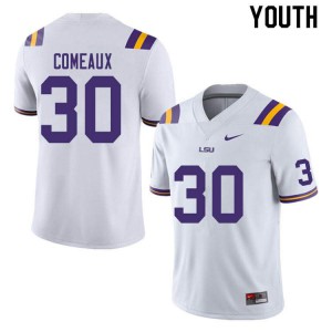 Youth LSU Tigers #30 Cade Comeaux White Stitched Jerseys 950022-898