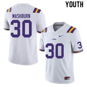 Youth LSU #30 Jack Mashburn White Embroidery Jerseys 551735-657