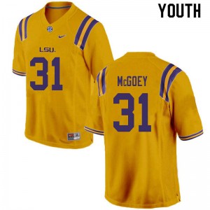 Youth Louisiana State Tigers #31 Thomas McGoey Gold Stitch Jersey 660170-848