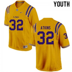 Youth Louisiana State Tigers #32 Avery Atkins Gold Embroidery Jersey 870060-113