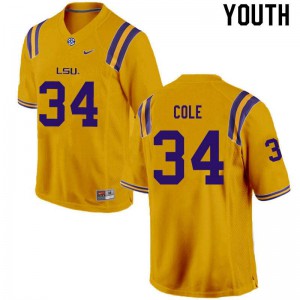 Youth LSU Tigers #34 Lloyd Cole Gold Embroidery Jerseys 406874-237