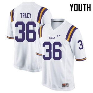 Youth LSU #36 Cole Tracy White Embroidery Jersey 613810-394
