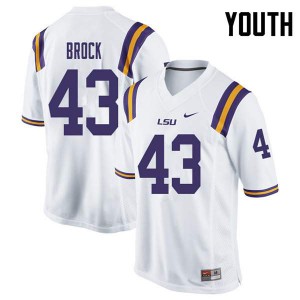 Youth Louisiana State Tigers #43 Matt Brock White Stitch Jerseys 101689-226