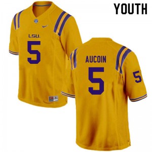 Youth LSU #5 Alex Aucoin Gold Official Jersey 445405-568