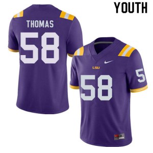 Youth Louisiana State Tigers #58 Kardell Thomas Purple Embroidery Jerseys 316688-150