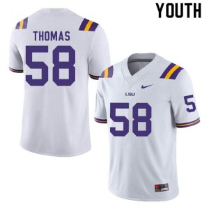 Youth Louisiana State Tigers #58 Kardell Thomas White Stitched Jersey 162555-857