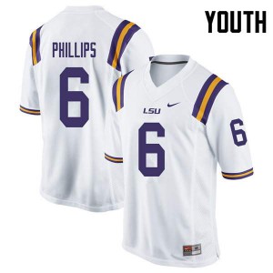Youth Louisiana State Tigers #6 Jacob Phillips White University Jerseys 122776-685
