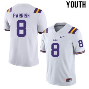Youth Louisiana State Tigers #8 Peter Parrish White Official Jerseys 103050-820