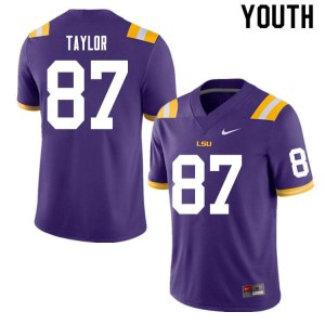 Youth Louisiana State Tigers #87 Kole Taylor Purple Stitch Jerseys 272536-146