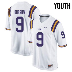Youth LSU Tigers #9 Joe Burrow White Stitched Jersey 602174-911