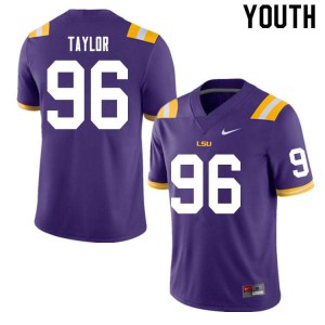 Youth LSU Tigers #96 Eric Taylor Purple Stitch Jerseys 137416-808