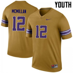 Youth LSU Tigers #12 Justin McMillan Gold Legend Embroidery Jerseys 698177-864