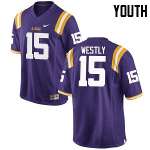 Youth LSU #15 Tony Westly Purple Stitched Jerseys 897891-302