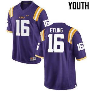 Youth Tigers #16 Danny Etling Purple Embroidery Jerseys 328071-666