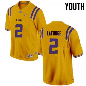 Youth Louisiana State Tigers #2 Trey LaForge Gold NCAA Jersey 992043-740