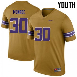 Youth Louisiana State Tigers #30 Eric Monroe Gold Legend College Jerseys 190575-577