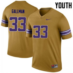 Youth LSU #33 Trey Gallman Gold Legend Football Jersey 136897-914