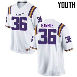 Youth LSU #36 Cameron Gamble White Football Jersey 159883-229