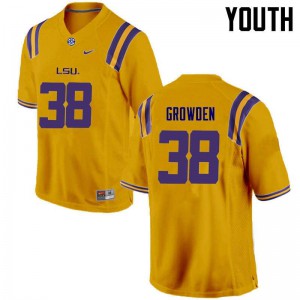 Youth LSU #38 Josh Growden Gold Stitch Jersey 615427-925