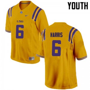 Youth LSU #6 Brandon Harris Gold Stitch Jersey 319690-663