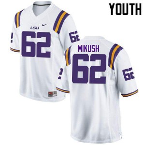 Youth LSU #62 Justin Mikush White Official Jersey 753899-340