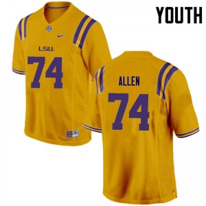 Youth LSU Tigers #74 Willie Allen Gold Official Jersey 958678-881