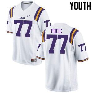 Youth LSU Tigers #77 Ethan Pocic White Embroidery Jersey 999949-919