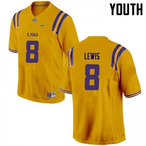 Youth Louisiana State Tigers #8 Caleb Lewis Gold Stitch Jersey 131271-153