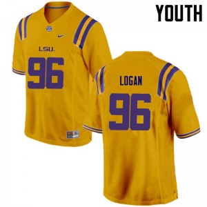 Youth LSU #96 Glen Logan Gold Stitch Jerseys 968626-800